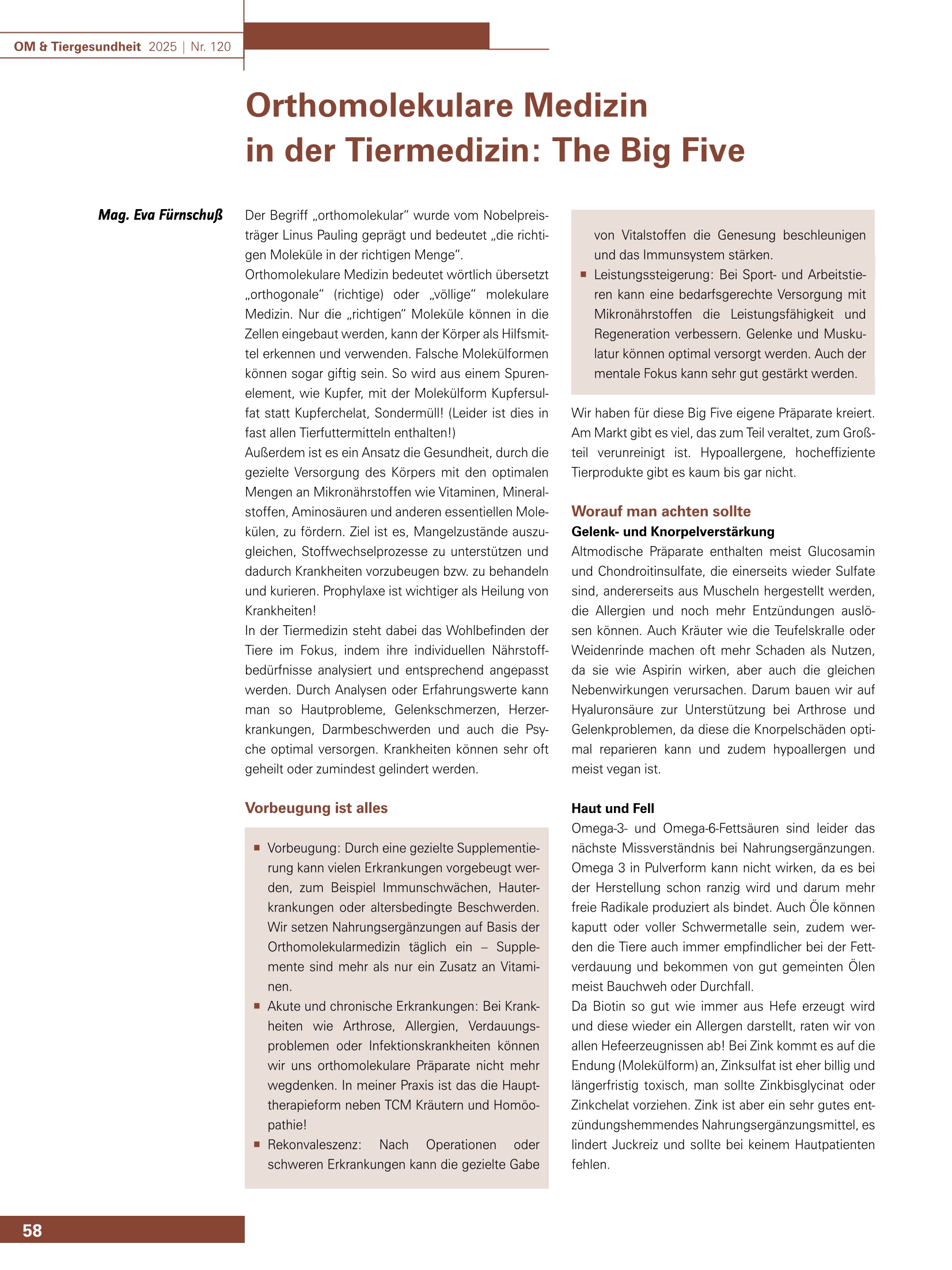 Orthomolekulare Medizin   in der Tiermedizin: The Big Five 