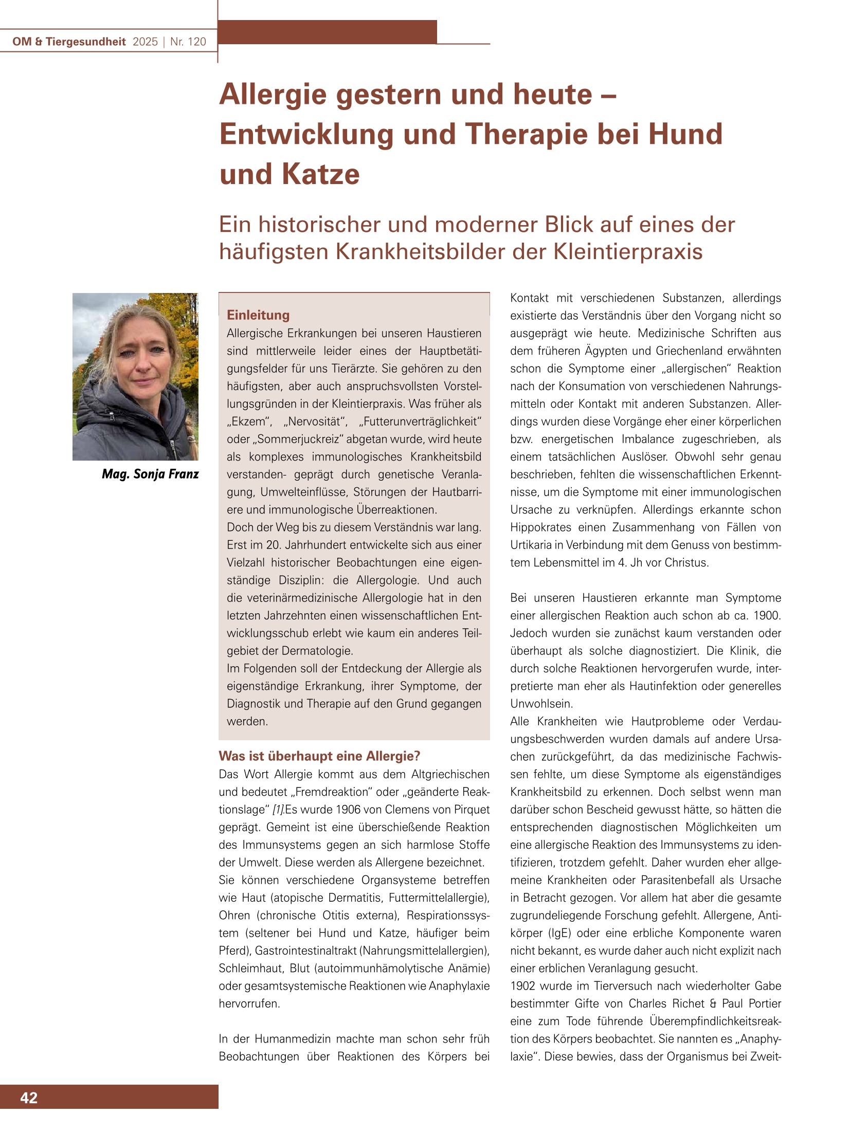 Allergie gestern und heute  Entwicklung und Therapie bei Hund  und Katze - Ein historischer und moderner Blick auf eines der  häufigsten Krankheitsbilder der Kleintierpraxis
