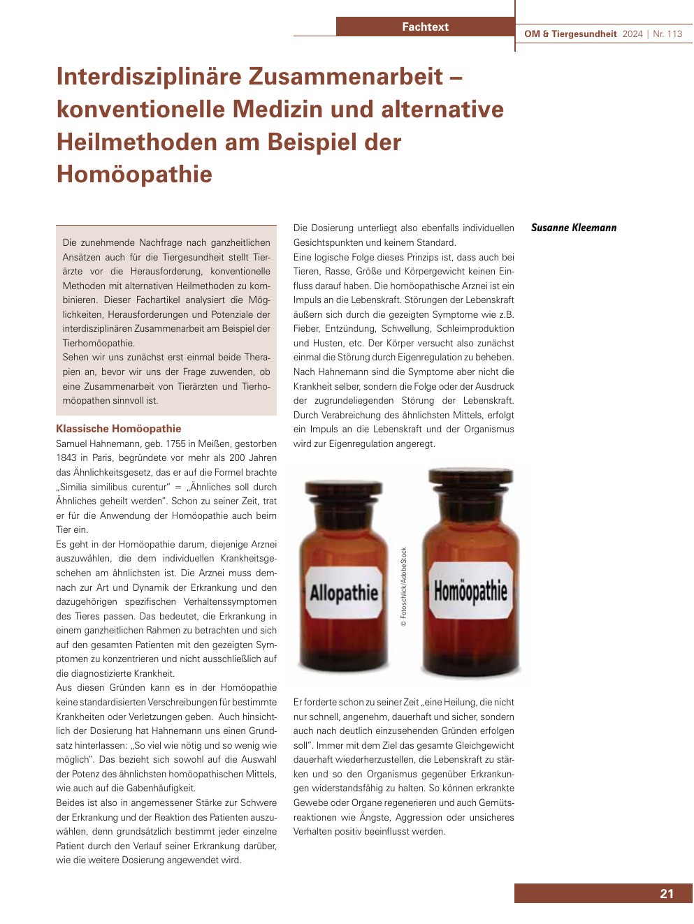 Interdisziplinäre Zusammenarbeit – konventionelle Medizin und alternative Heilmethoden am Beispiel der Homöopathie