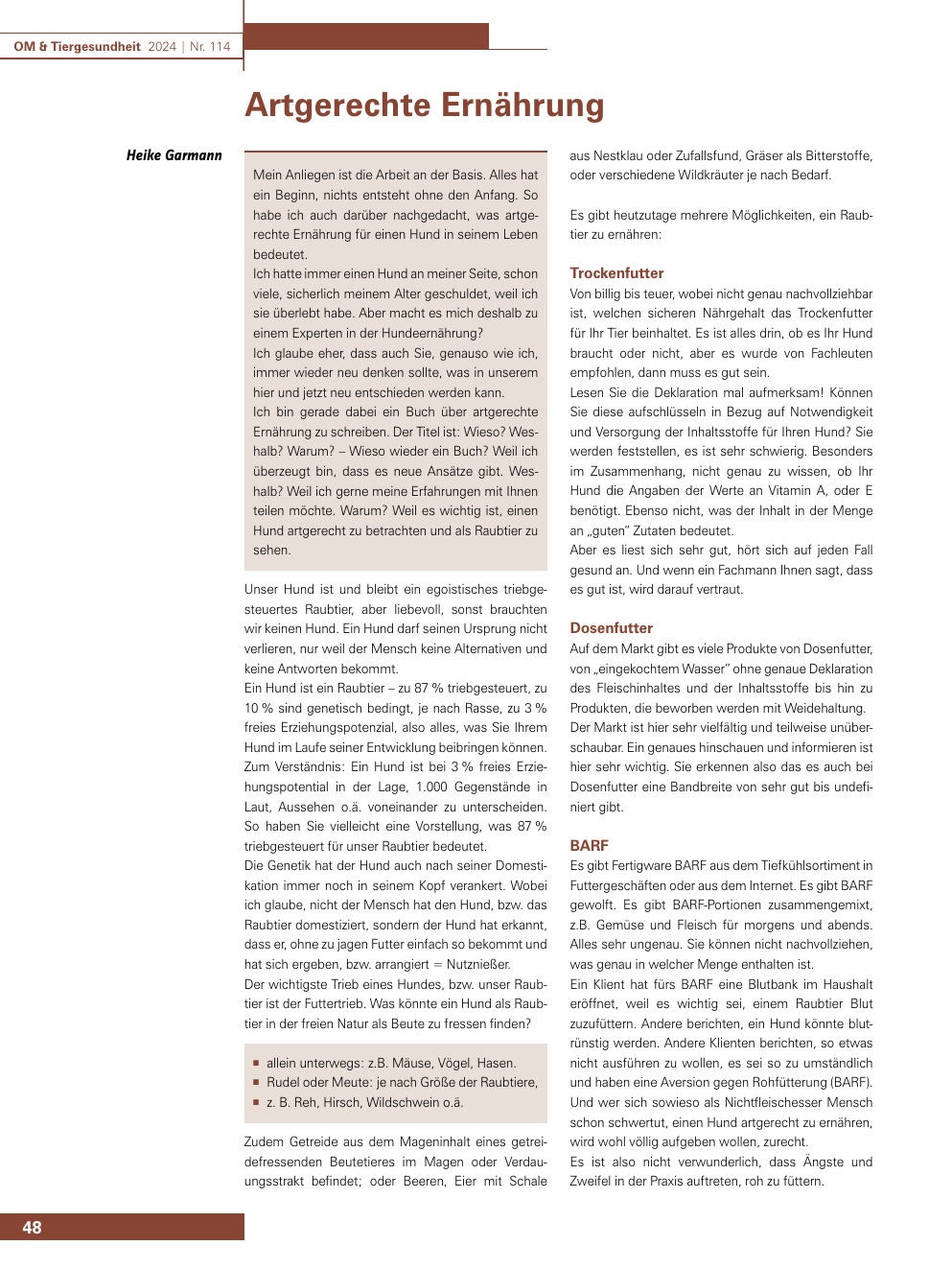 Artgerechte Ernährung