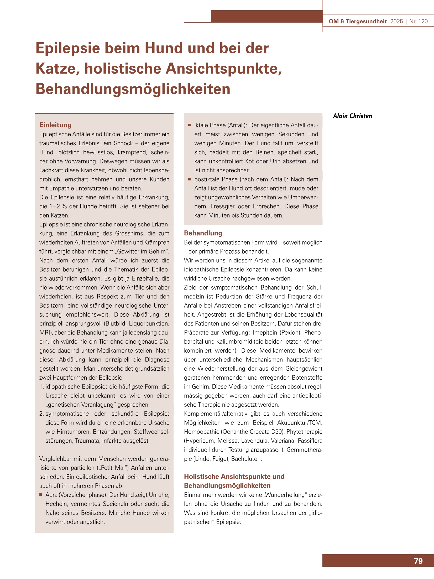 Epilepsie beim Hund und bei der  Katze, holistische Ansichtspunkte,  Behandlungsmöglichkeiten